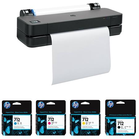 DesignJet T210 24" Large Format Wireless Color Inkjet Plotter Printer, Bundle with Color Ink Pack