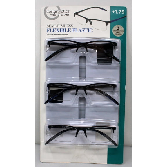DesignOptics by Foster Grant Semi-Rimless Flexible Plastic Lenses +1.75