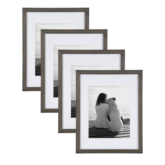 DesignOvation 12" x 15" in Wood Wall Mounted Frames, Gray, Set of 4