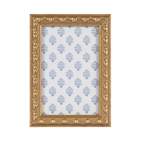 DesignOvation – 4x6 Picture Frame – Slim Ornate Antique Gold Tabletop Photo Frame
