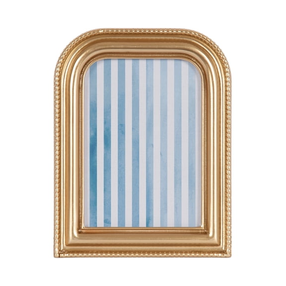 DesignOvation – 5x7 Picture Frame – Beaded Arch Gold Tabletop Photo Frame