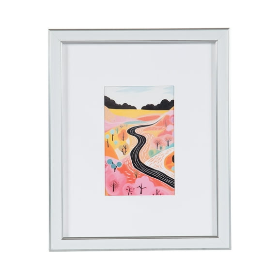 DesignOvation 8x10 Matted for 4x6 White/Silver Decorative Tabletop Picture Frame