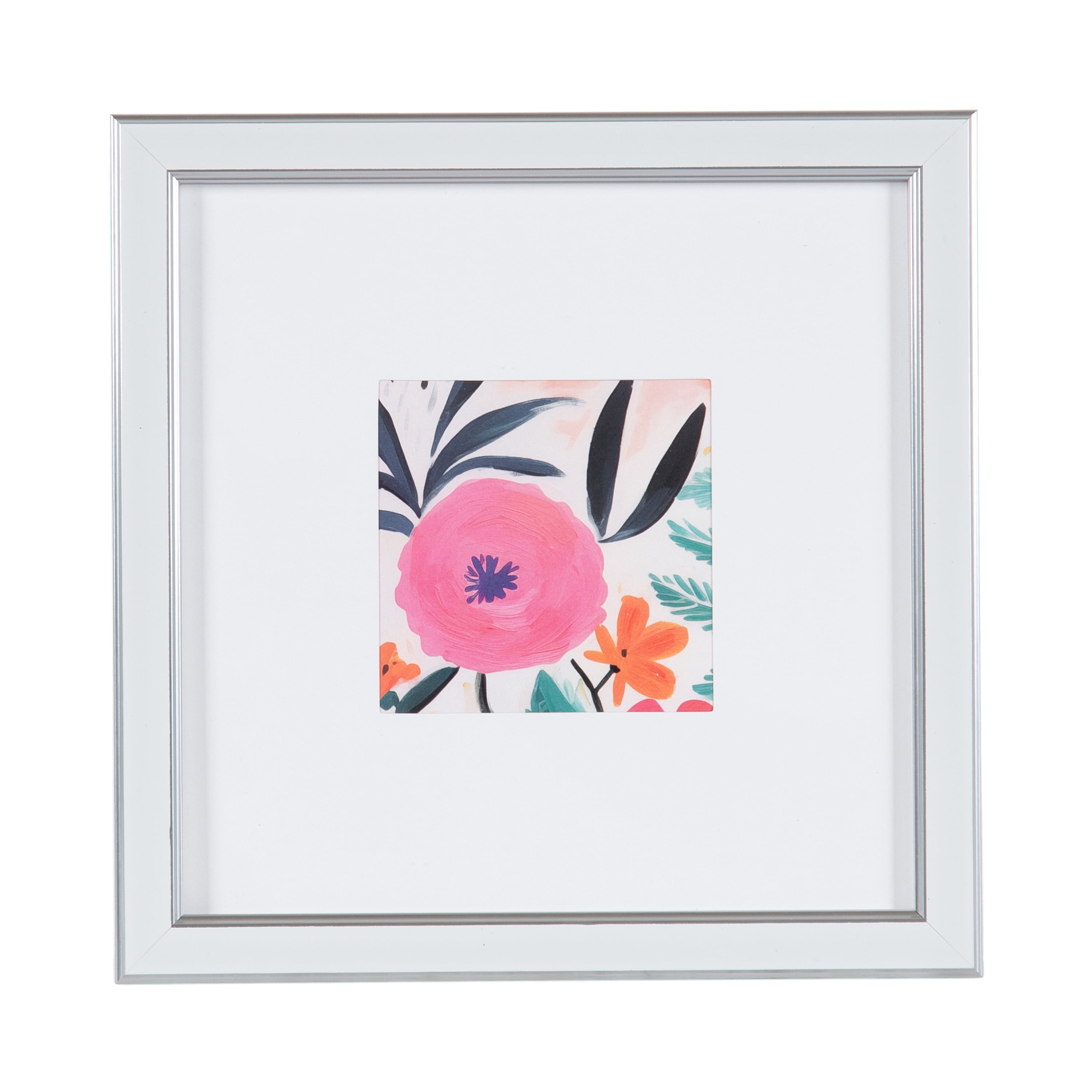 DesignOvation 8x8 Matted for 4x4 White/Silver Decorative Tabletop Picture Frame