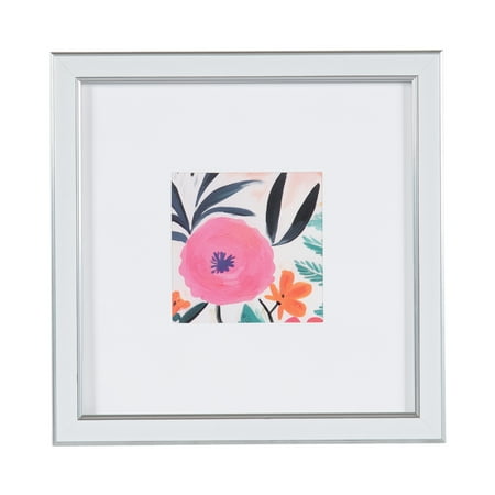 DesignOvation 8x8 Matted for 4x4 White/Silver Decorative Tabletop Picture Frame
