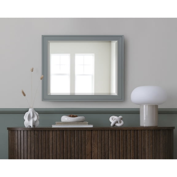 DesignOvation Bosc Framed Decorative Rectangle Wall Mirror, 22 x 28, Gray, Transitional Rectangular Vanity Mirror for Use as Bathroom Mirror for Over Sink or Refined Entryway Mirror
