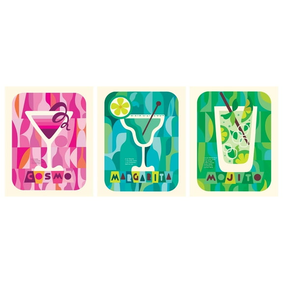 DesignOvation Cocktail Recipes Unframed Art Prints 8” x 10” Set of 3 by Rachel Lee