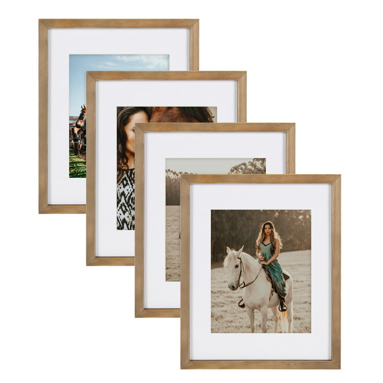 DesignOvation Gallery Wood Photo Frame Set for Customizable Wall or Desktop  Display, Rustic Brown 8x10 matted to 5x7, Pack of 4