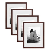 DesignOvation Gallery Wood Photo Frame Set for Customized Wall Display Walnut Brown 11x14 matted to 8x10, Pack of 4