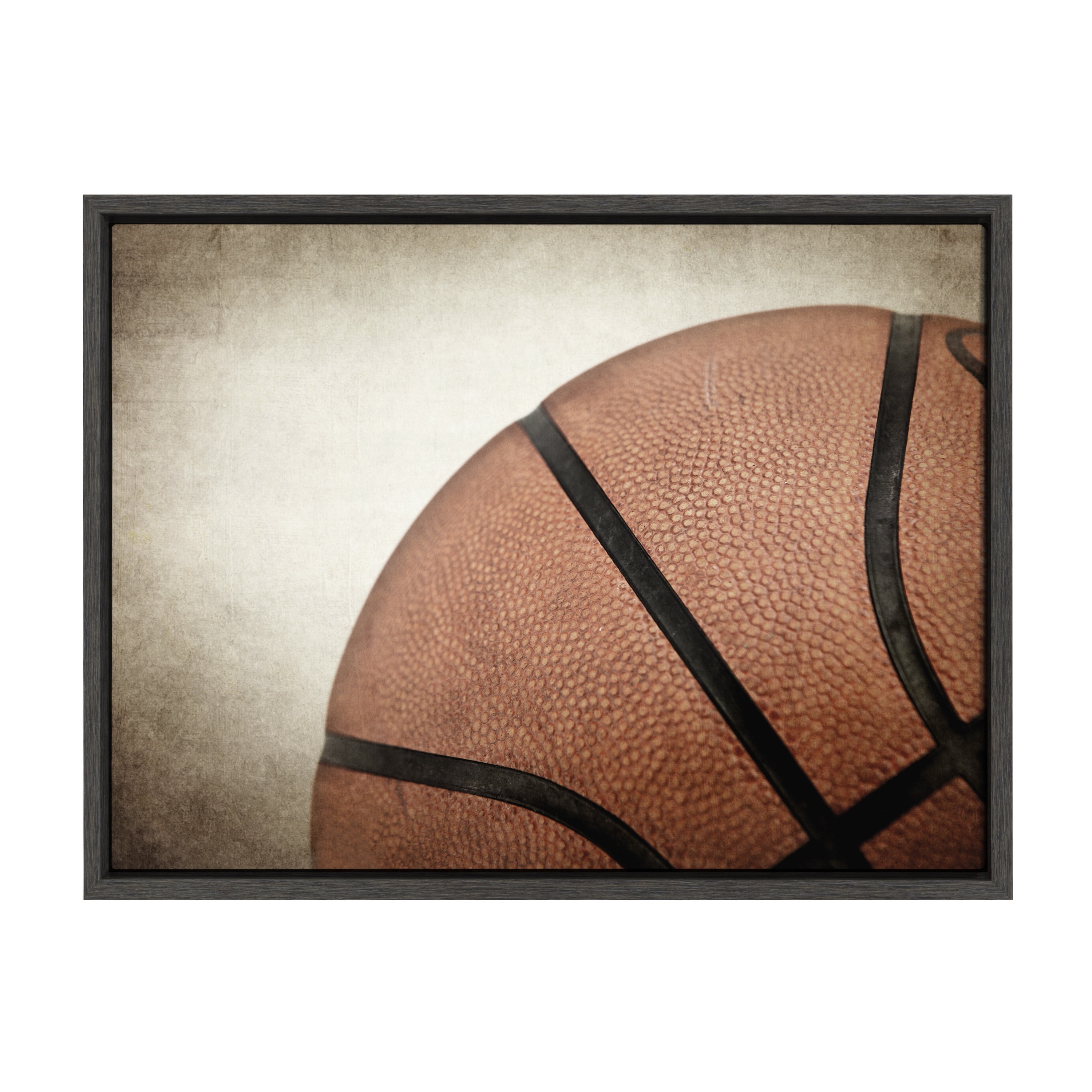 Vintage Basketball Print Framed Canvas Wall Art in Gray