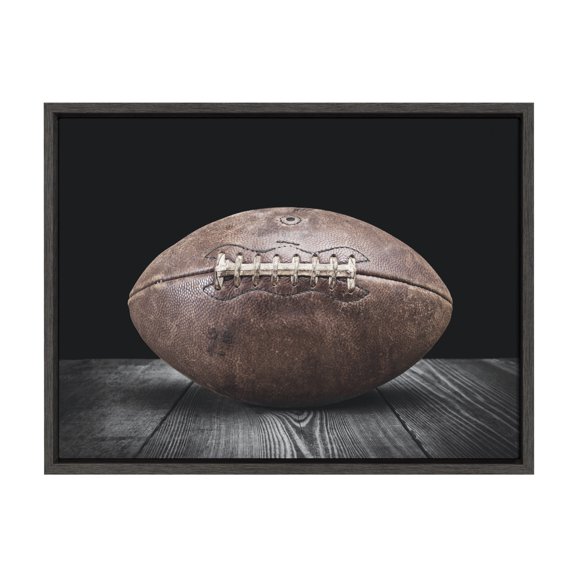 DesignOvation Sylvie Vintage Football Sport Print Framed Canvas Wall Art By Shawn St. Peter, 18x24 Dark Grey, Traditional Classic Wall Decor For Office, Bedroom, Or Living Room