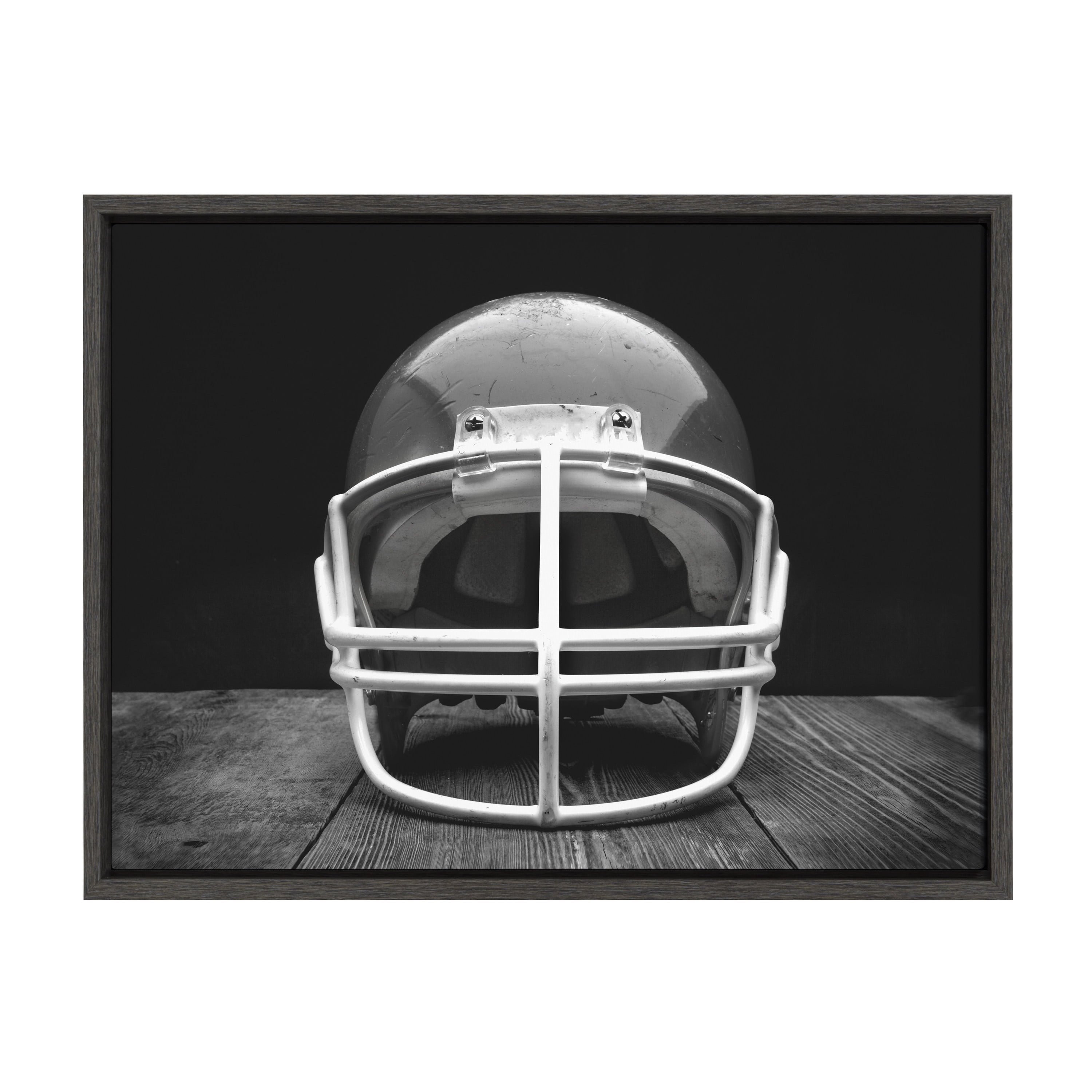 Vintage Football Helmet Black and White Framed Canvas Print
