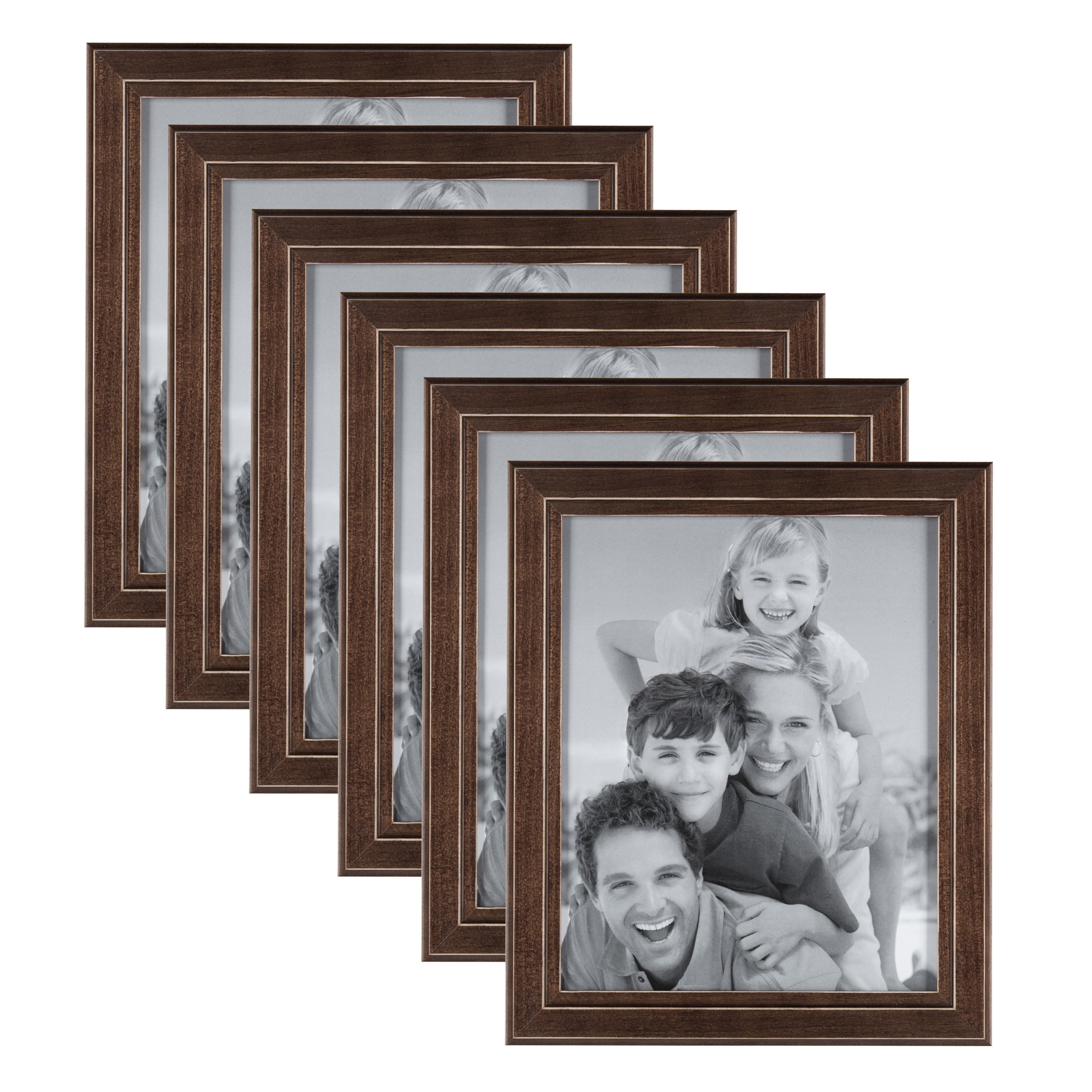 DesignOvation Kieva Solid Wood Picture Frame, Distressed Espresso Brown 8x10, Pack of 6