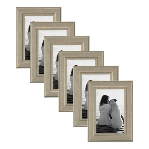 DesignOvation Kieva Solid Wood Picture Frame, Distressed Gray 4x6, Pack of 6