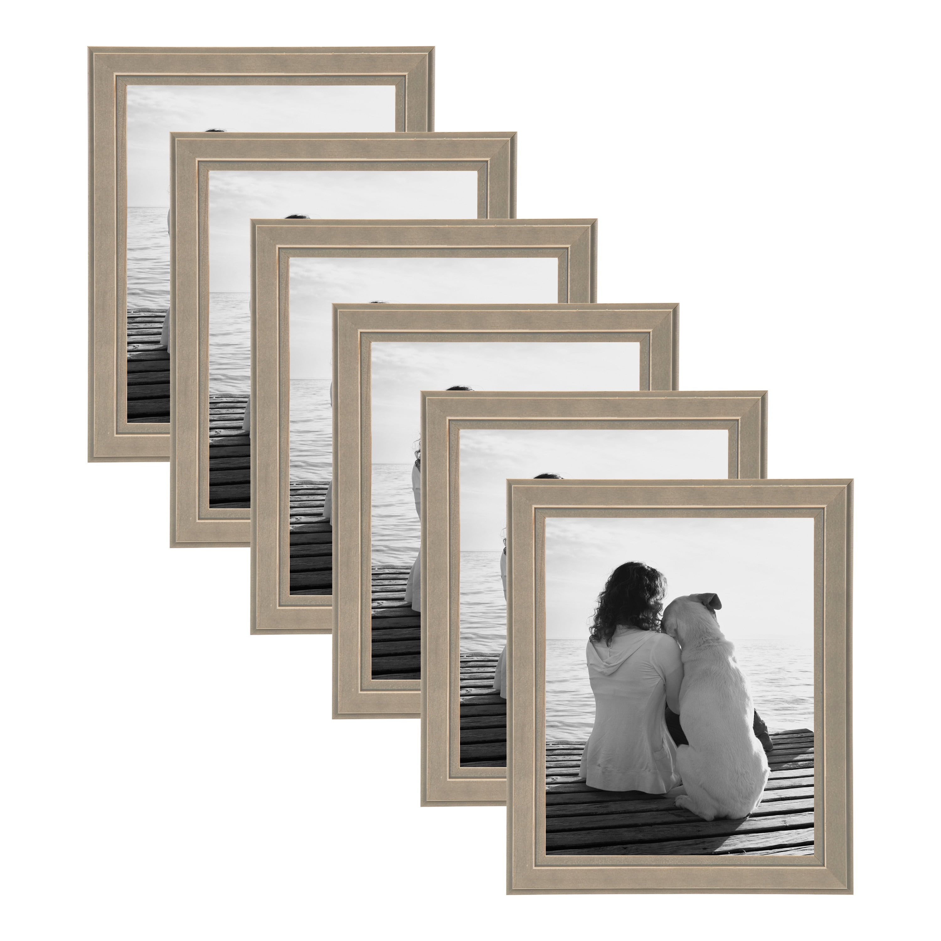 Distressed Gray 8x10 Solid Wood Tabletop and Wall Picture Frame Set