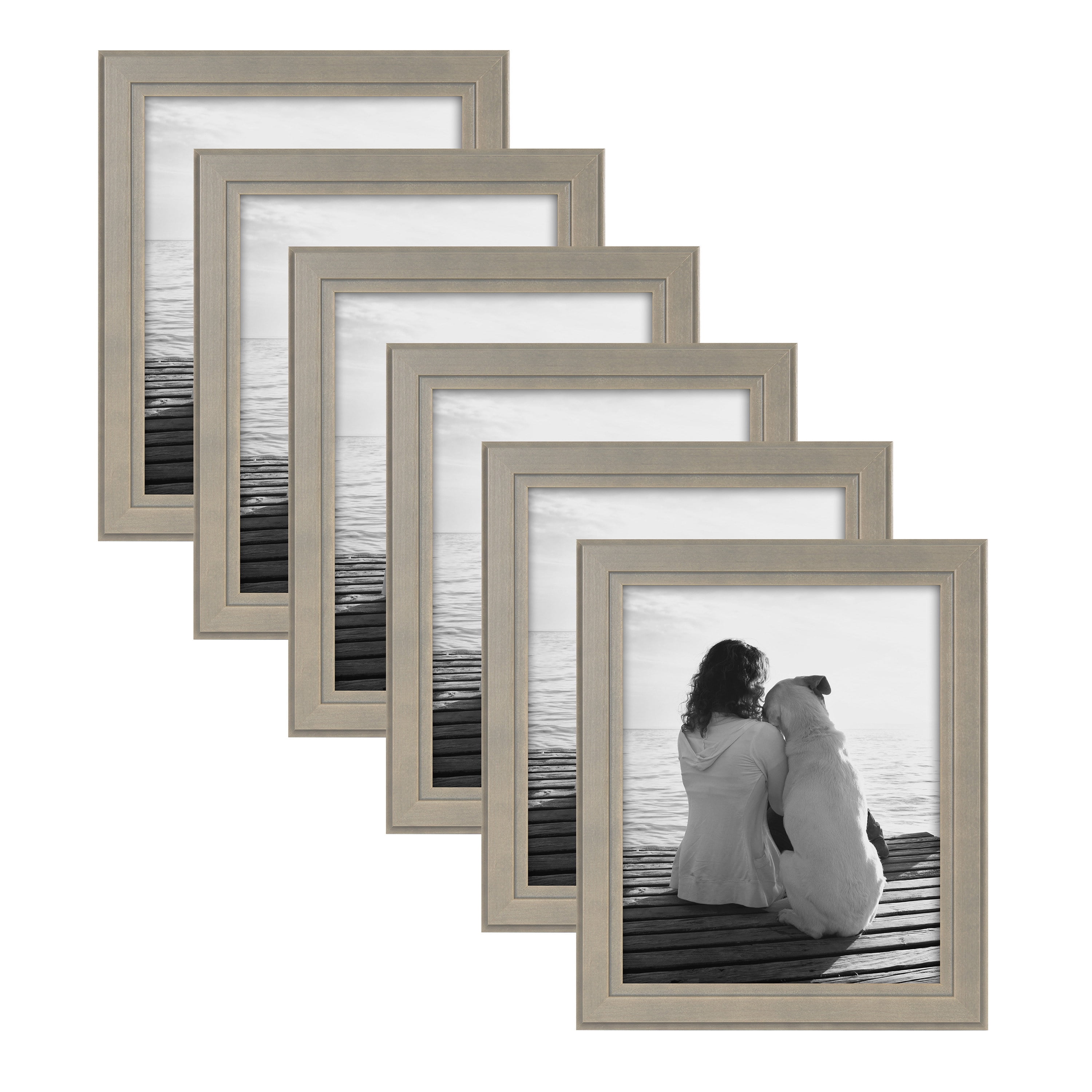DesignOvation Kieva Solid Wood Picture Frame, Gray 8x10, Pack of 6
