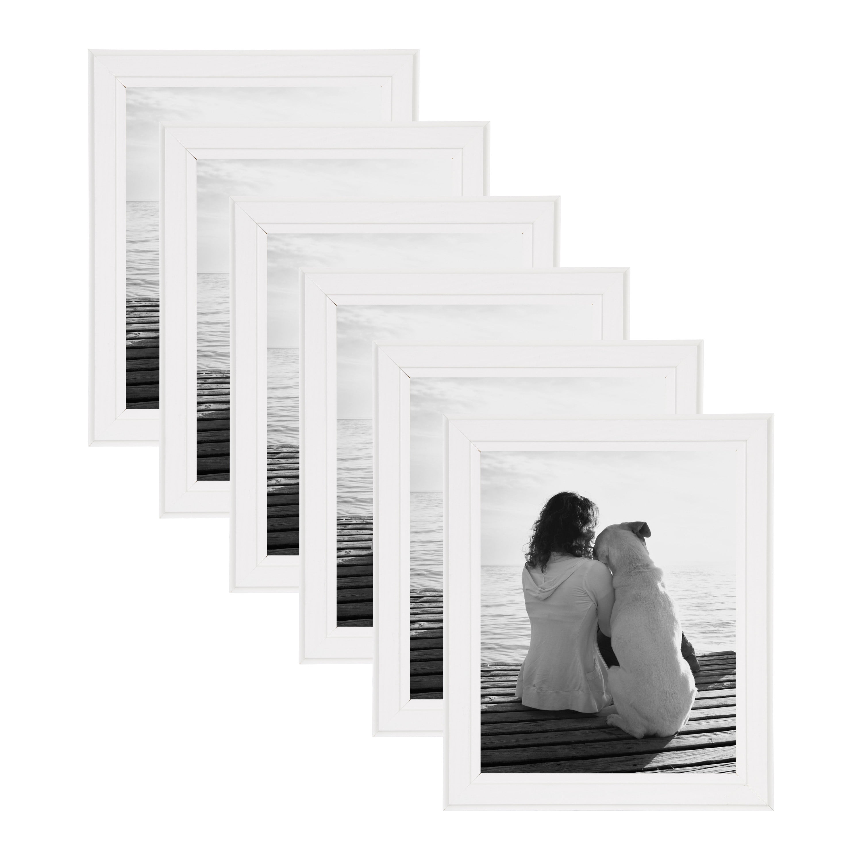 DesignOvation Kieva Solid Wood Picture Frame, Soft White 8x10, Pack of 6