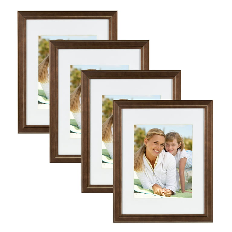 11x14 Picture Frames Brown Wood Textured with Mat 8x10 Photo Frame Wall Set  of 4