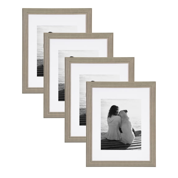 DesignOvation Kieva Solid Wood Picture Frames, Distressed Gray 11x14 matted to 8x10, Pack of 4