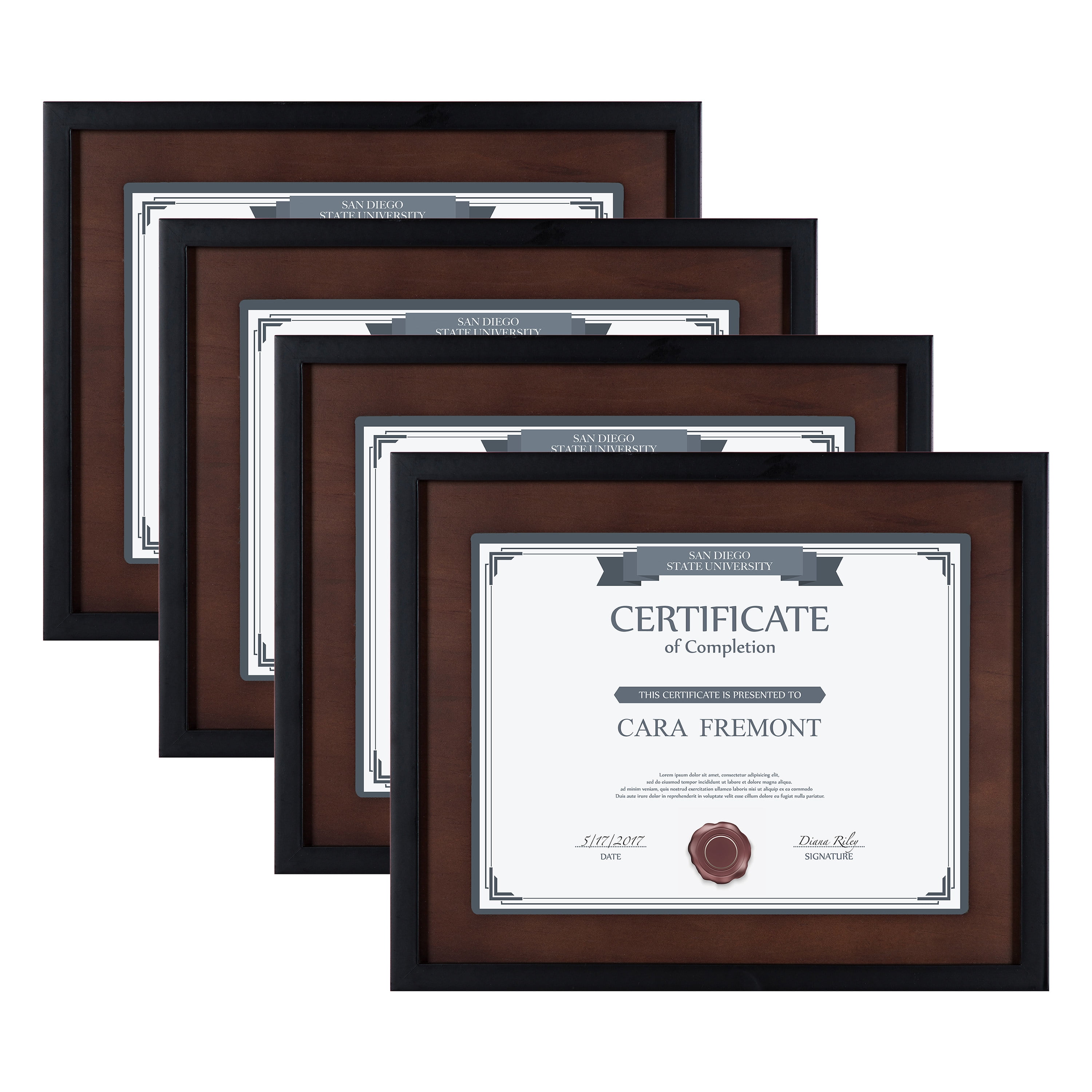 DesignOvation LeMans Wood Document Frames, 8.5x11, Set of 4, Black and