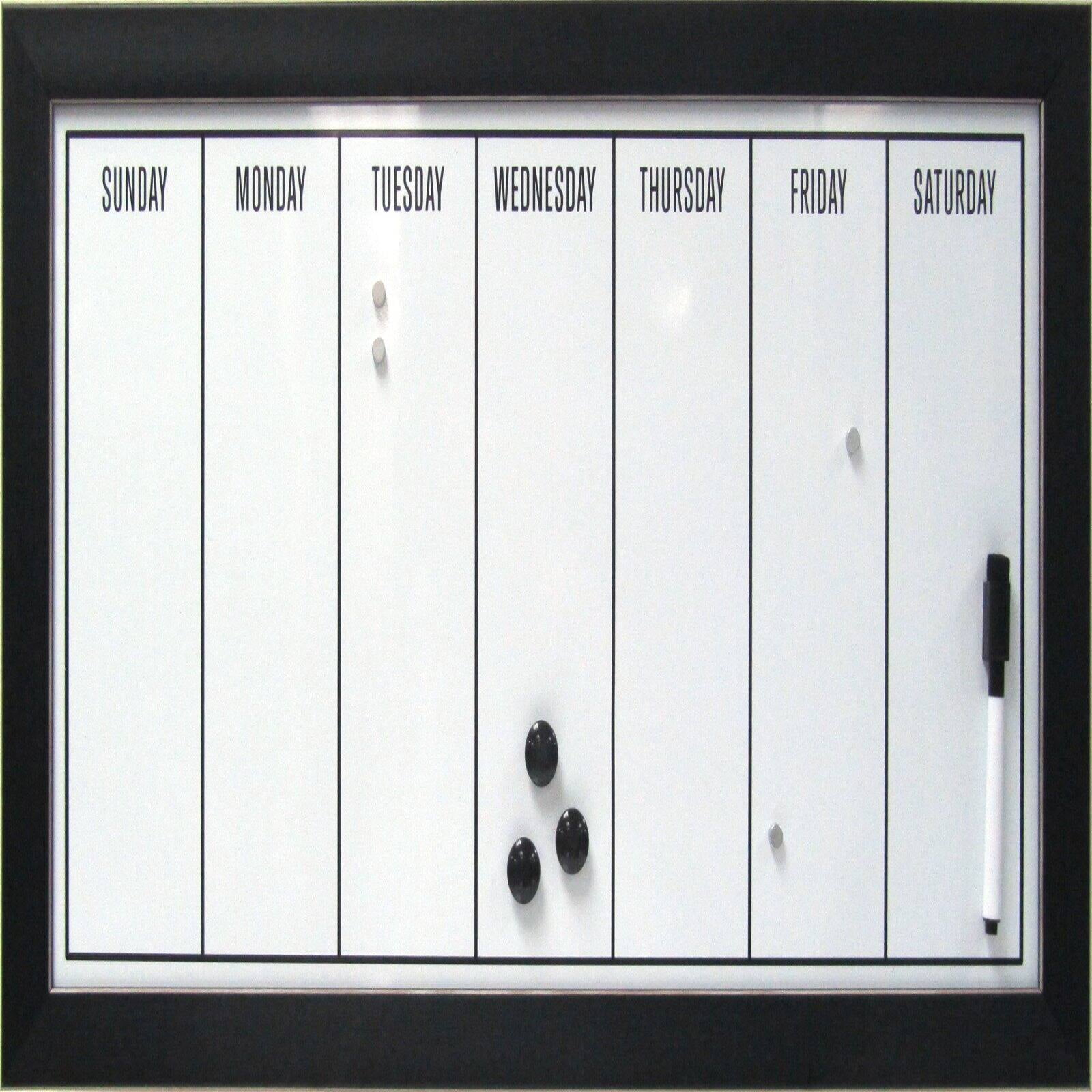Black Framed Magnetic Dry Erase Weekly Calendar with Marker