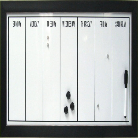 DesignOvation Wyeth Framed Magnetic Dry Erase Weekly Calendar, Black