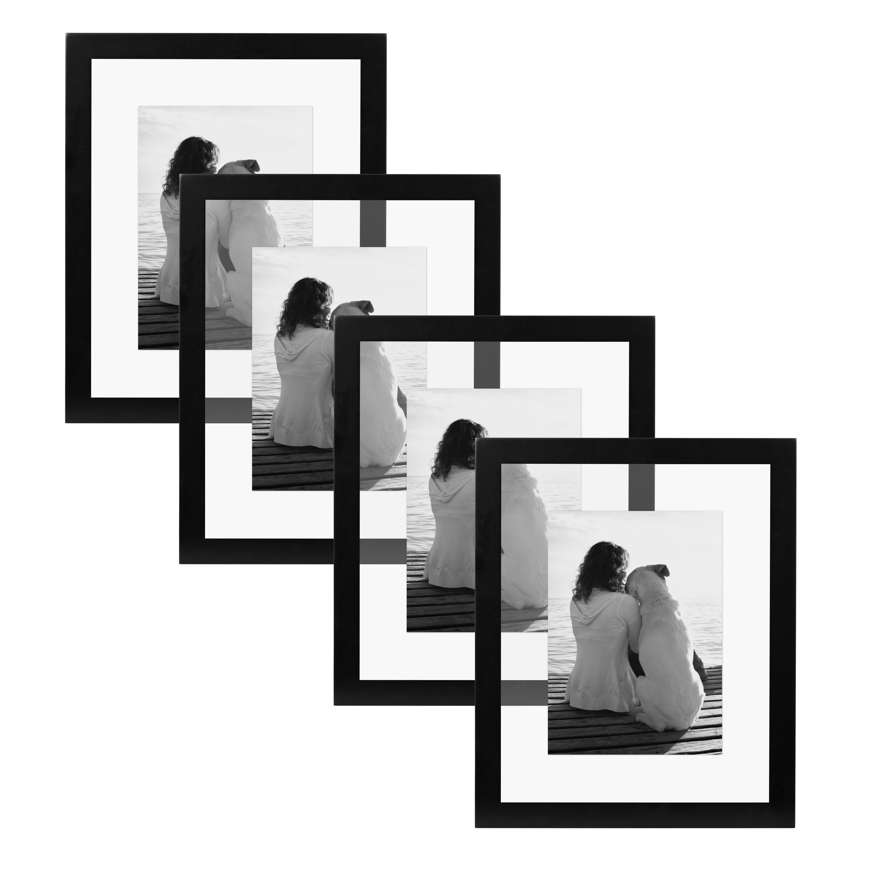 DesignOvation Modern Gallery Floating Wood Picture Frame, Set of 4, 8" x 10", Black, Floating
