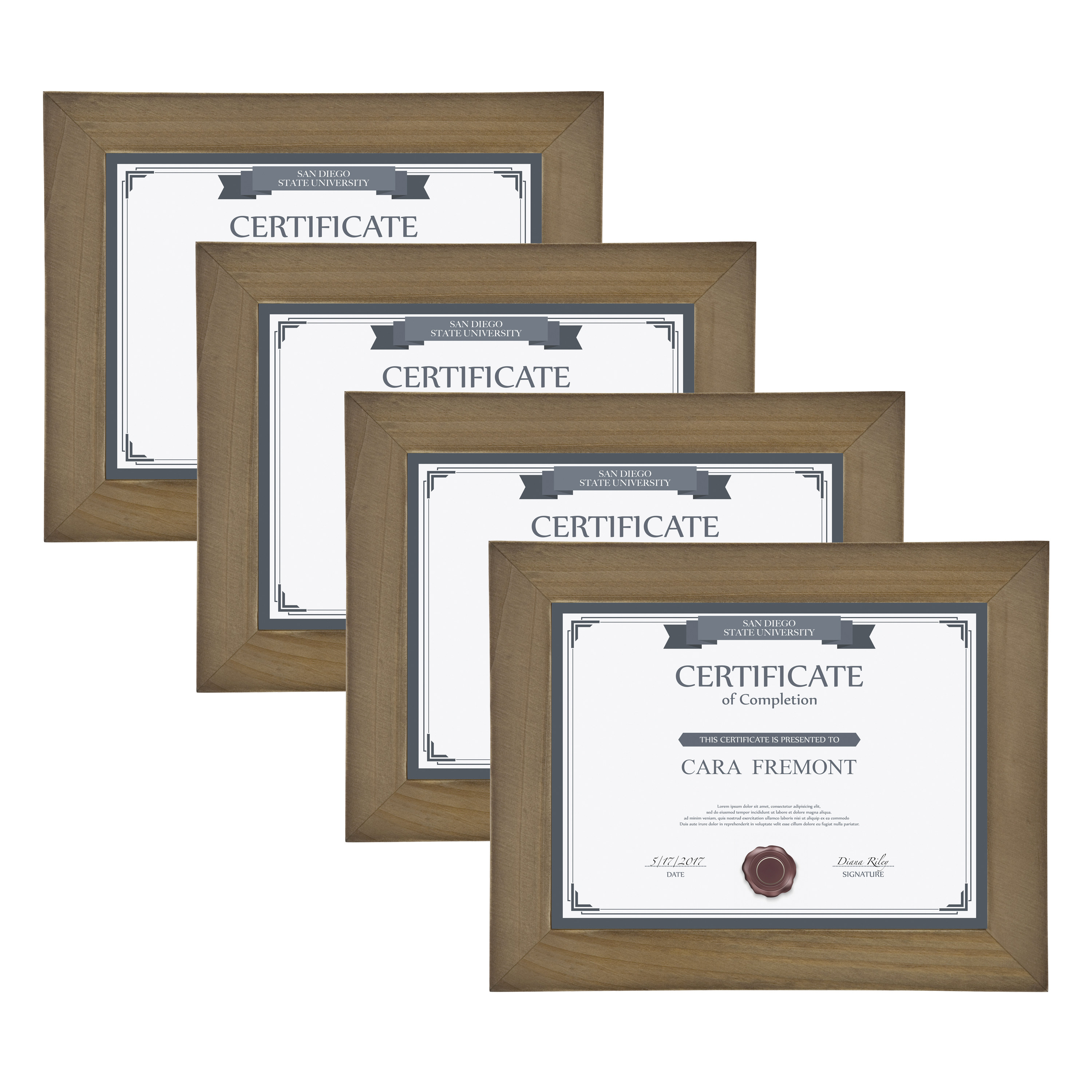DesignOvation Museum Wooden Traditional Document Frame Set for Customizable Wall Display, 8.5x11, Rustic Brown, 4 Pack