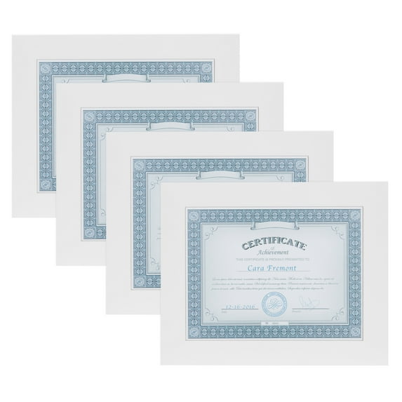 DesignOvation Museum Wooden Traditional Document Frame Set for Customizable Wall Display, 8.5x11, White, 4 Pack