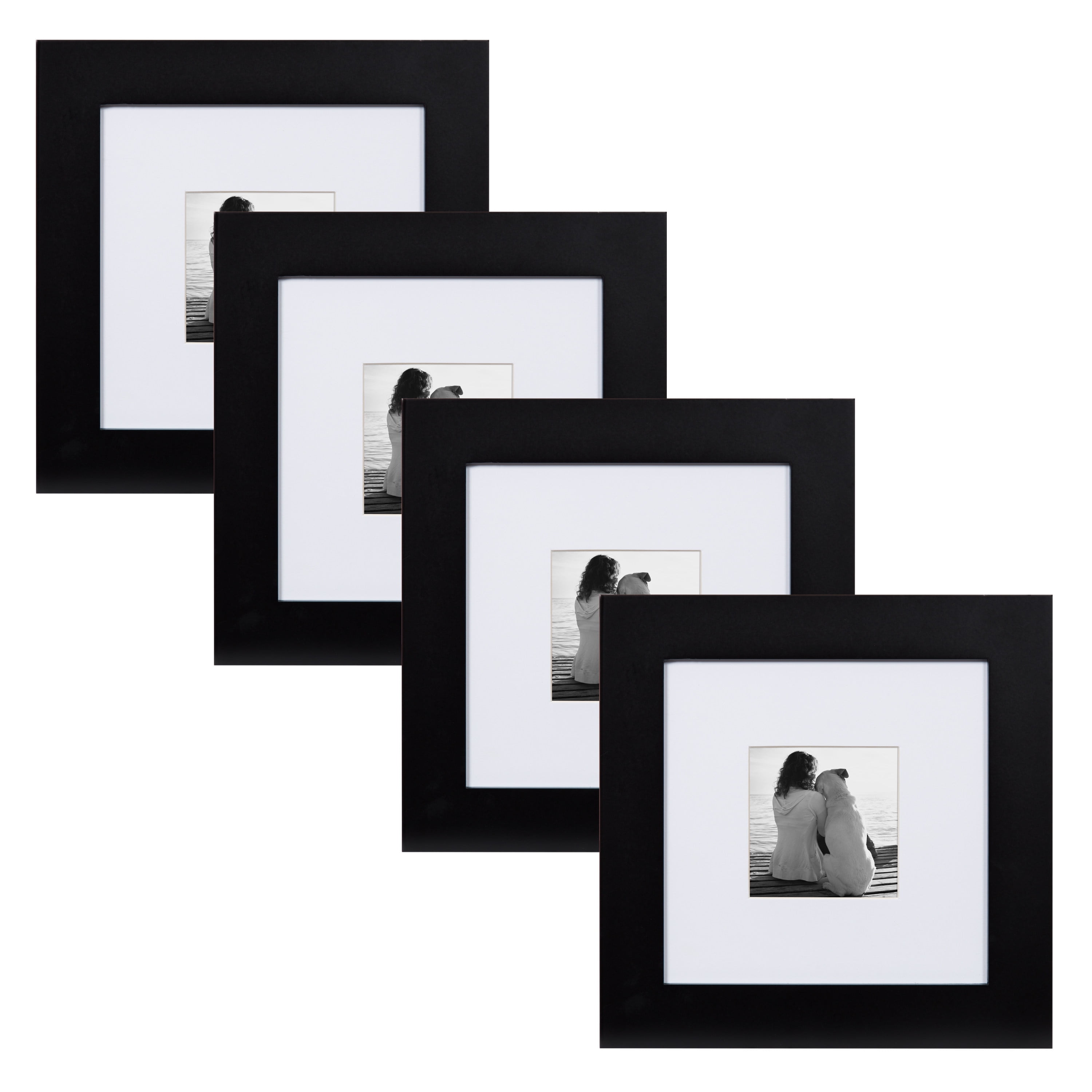 DesignOvation Museum Wooden Traditional Picture Frame Set with Mats for Customizable Wall Display, 8x8 matted to 4x4, Black, 4 Pack