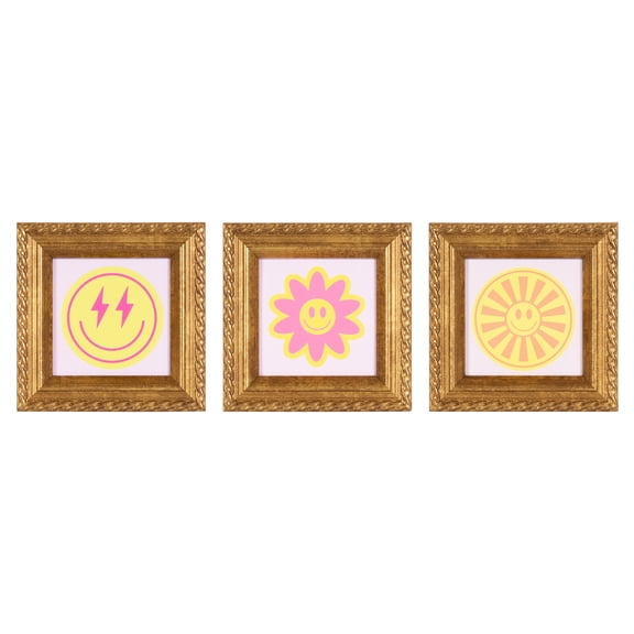 DesignOvation Smiley Faces 4" x 4" Magnetic Framed Art Prints by The Creative Bunch Studio (Set of 3)