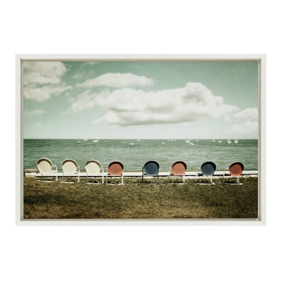 DesignOvation Sylvie Door County Framed Canvas Wall Art by F2 Images, 18x24 White, Beach Inspired Home Decor