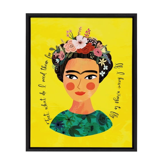 DesignOvation Sylvie Frida Framed Canvas Wall Art By Mia Charro, 18x24 Black, Colorful Portrait Home Decor