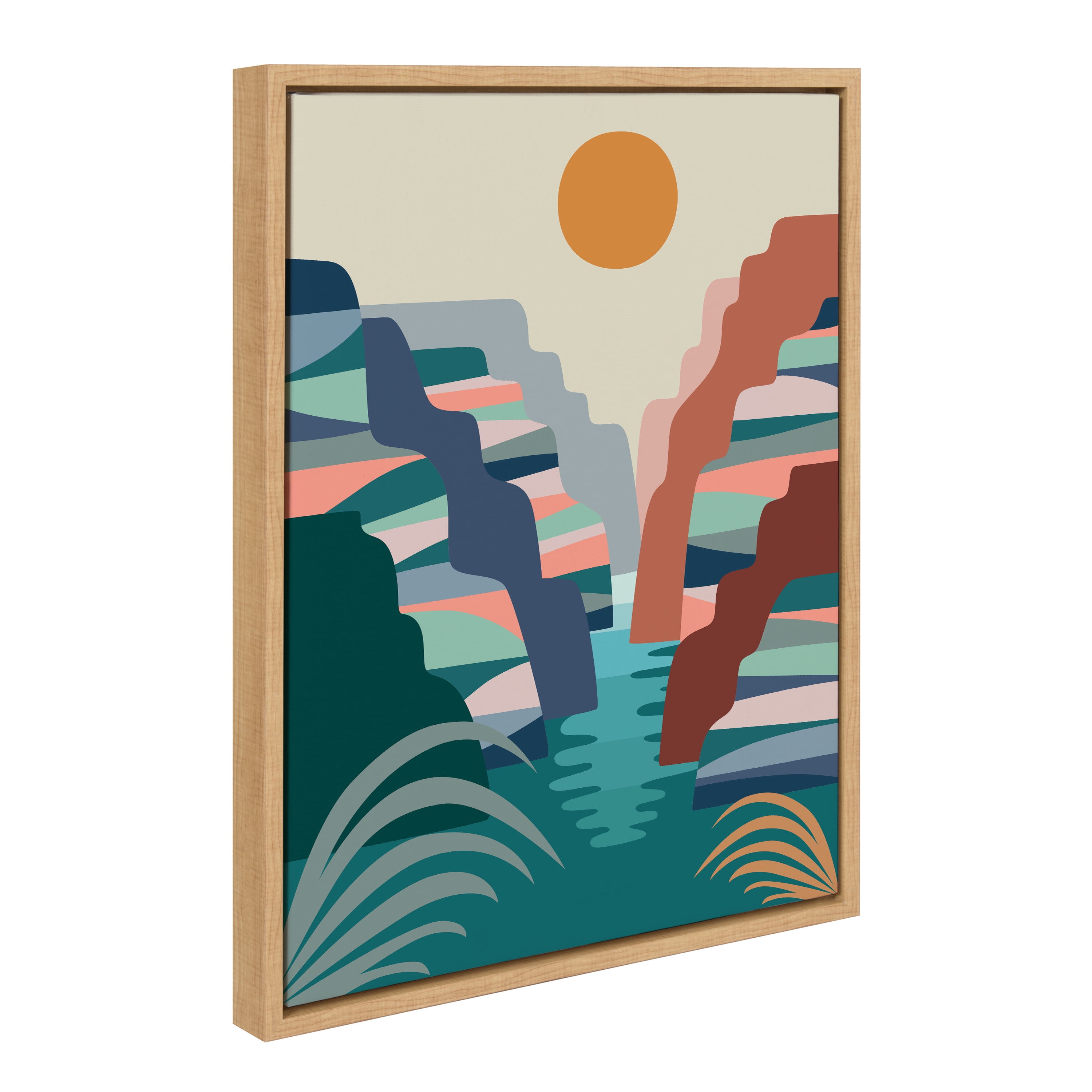 DesignOvation Sylvie Grand Canyon Framed Canvas Wall Art by Rachel Lee, 18x24 Natural, Mid Century Modern Landscape Home Décor