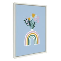 DesignOvation Sylvie Happy Flowers Framed Canvas Wall Art by Duchess Plum, 18x24 White, Modern Colorful Minimalist Floral Home Décor