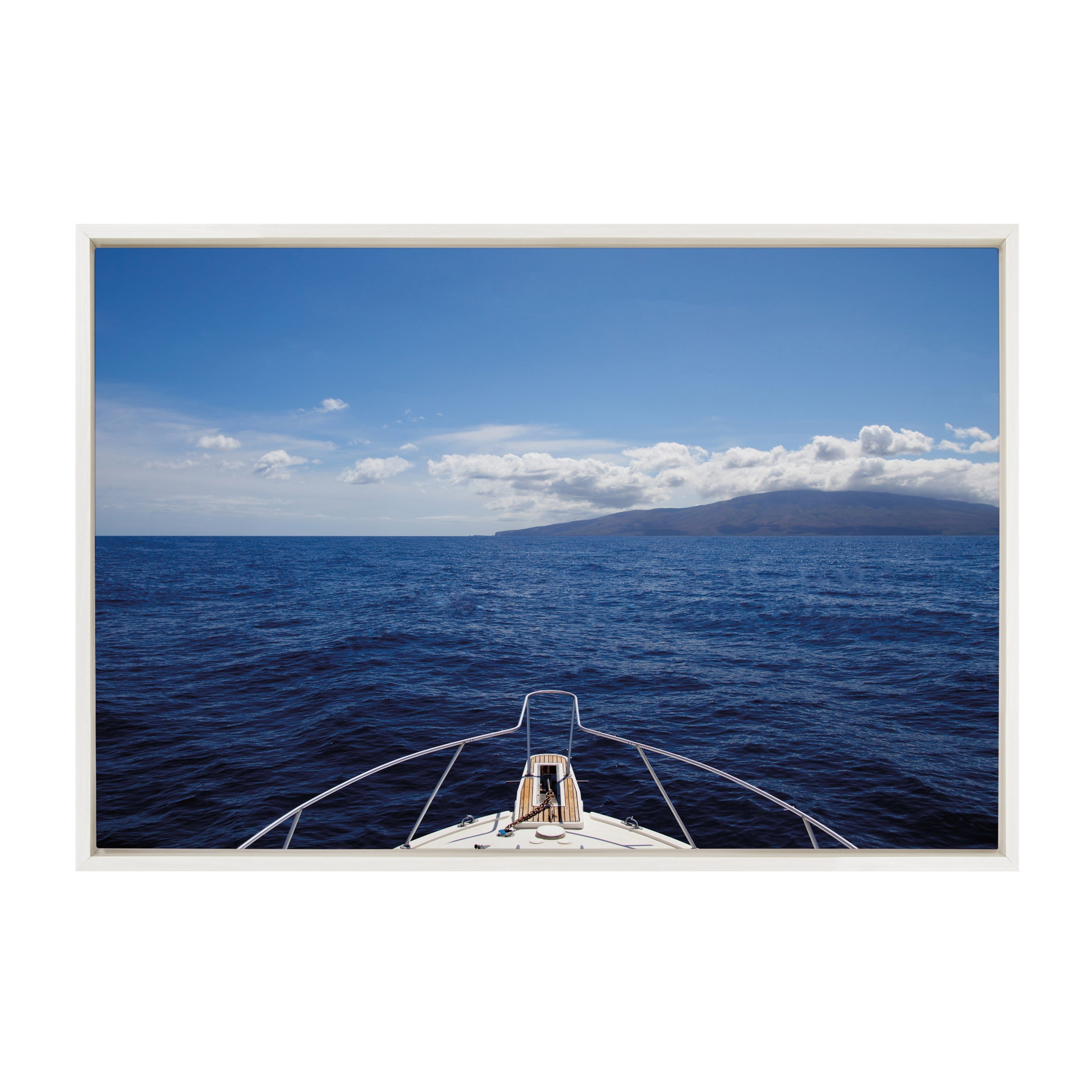 DesignOvation Sylvie Sailing Framed Canvas Wall Art by Matthew Meyer, 23x33 White, Coastal Landscape Wall-Mounted Home Decor