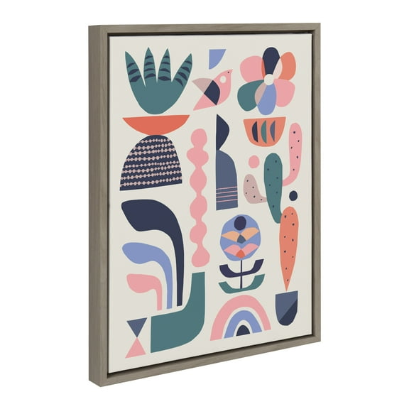 DesignOvation Sylvie Succulent Garden Framed Canvas Wall Art by Rachel Lee, 18x24 Gray, Mid Century Modern Plant Home Décor