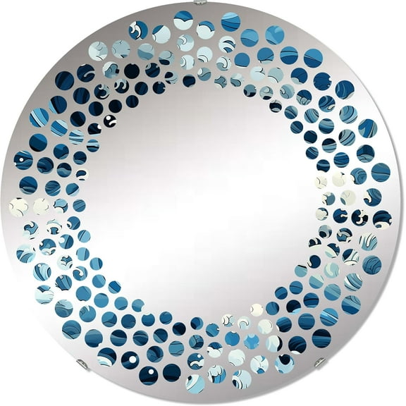 DesignQ 0 wall mirror, Oval Nautical & Coastal mirror, Round Blue bathroom mirror, coastal vanity mirror Japanese Waves by Hokusai I printed mirror decor, round mirror 24 inch