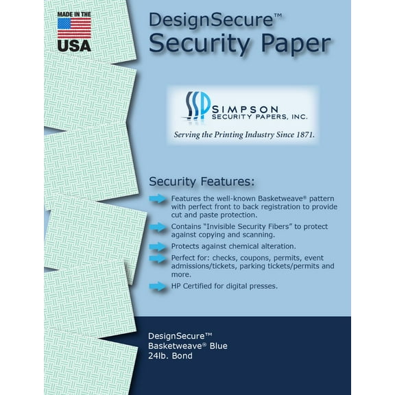 DesignSecure Basketweave Blue Security Paper 11 x 17, 500 Sheets by Simpson Security Papers
