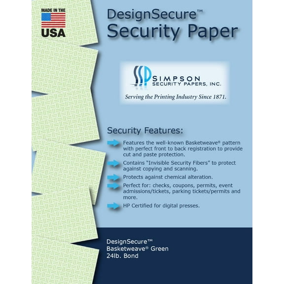 DesignSecure Basketweave Green Security Paper 11 x 17, 500 Sheets by Simpson Security Papers