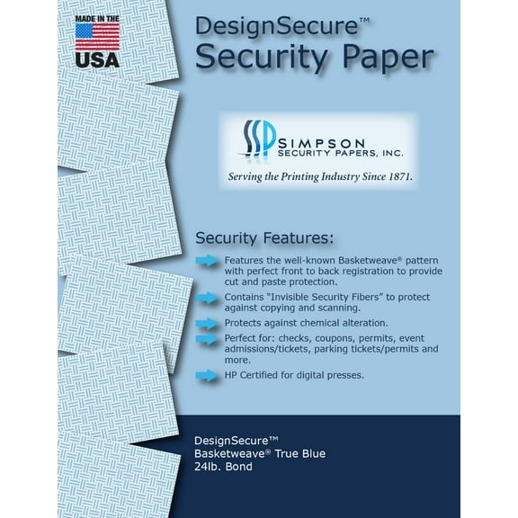 DesignSecure Basketweave True Blue Security Paper 11 x 17, 500 Sheets by Simpson Security Papers