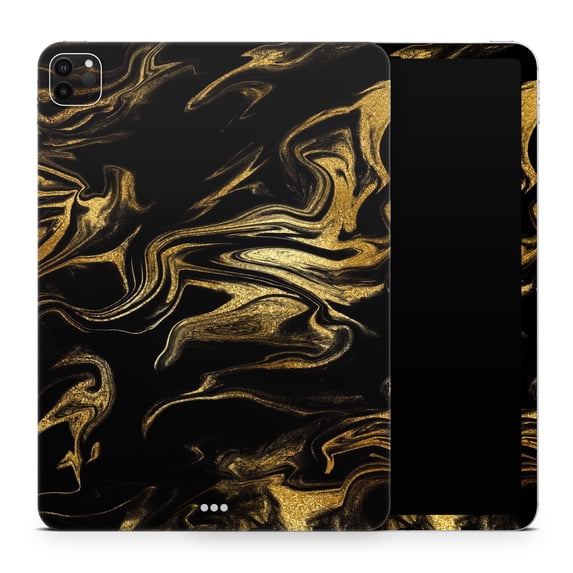 DesignSkinz Black & Gold Marble Swirl V7 Full-Body Skin Decal Wrap Cover for iPad Air (A1474/A1475/A1476)