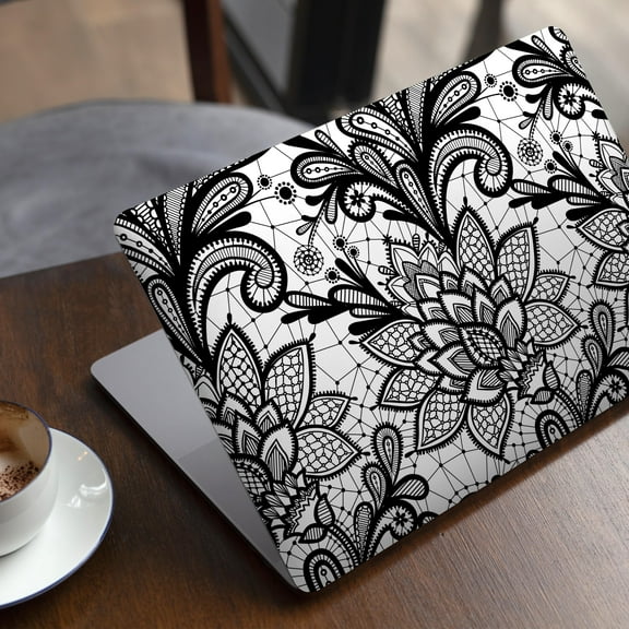 DesignSkinz Black and White Geometric Floral Full-Body Skin Decal Wrap Cover for MacBook Air 13" 2018 (A1932)