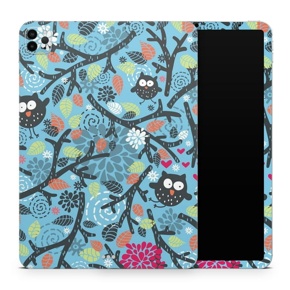 DesignSkinz Blue and Black Branches with Abstract Big Eyed Owls Full-Body Skin Decal Wrap Cover for iPad Pro 12.9” 2nd Gen (A1670/A1671)