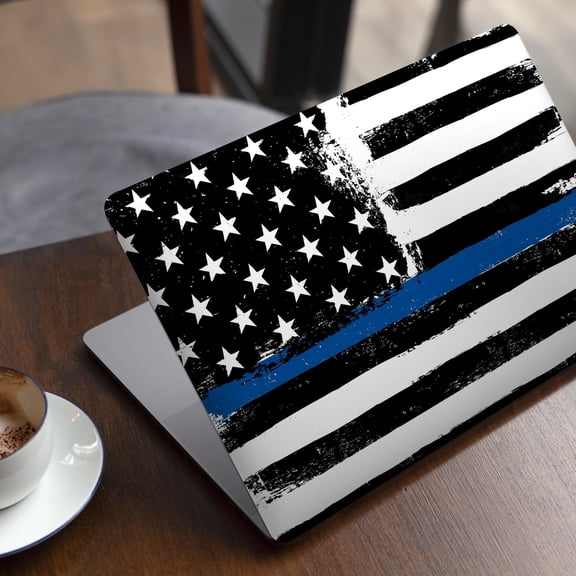 DesignSkinz Grunge Patriotic American Flag with Thin Blue Line V2 Full-Body Skin Decal Wrap Cover for MacBook 12" Retina (A1534)