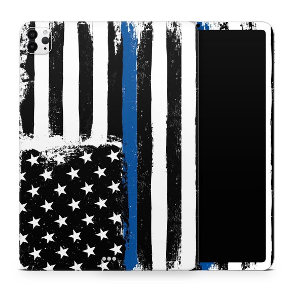 DesignSkinz Grunge Patriotic American Flag with Thin Blue Line V2 Full-Body Skin Decal Wrap Cover for iPad 5th Gen 9.7”(A1822/A1823)