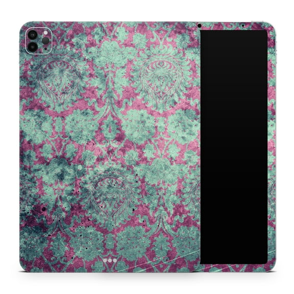 DesignSkinz Grungy Teal and Pink Damask Pattern Full-Body Skin Decal Wrap Cover for iPad (A1219/A1337)
