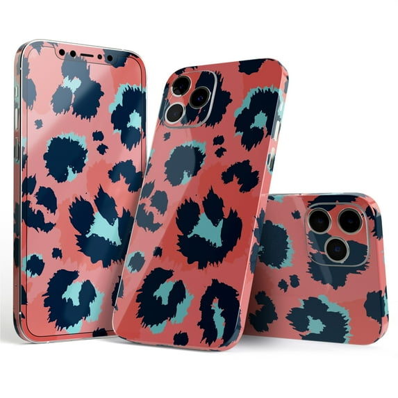 DesignSkinz Leopard Coral and Teal V23 Full-Body Skin Decal Wrap Cover for iPhone 12 Pro Max
