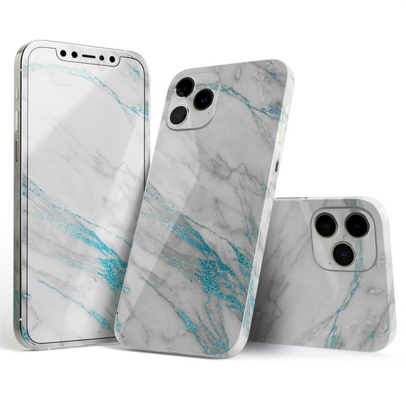 DesignSkinz Marble & Digital Blue Frosted Foil V8 Full-Body Skin Decal Wrap Cover for iPhone 12 Mini