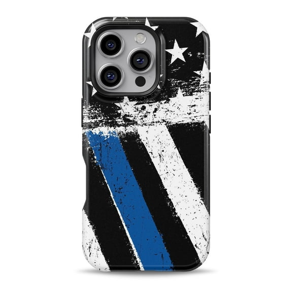 DesignSkinz Scratch-Resistant Hard Slim Case Compatible with iPhone 13 Pro Max (Compatible with MagSafe) - Grunge Patriotic American Flag with Thin Blue Line