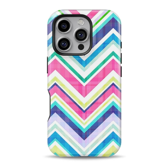 DesignSkinz Scratch-Resistant Hard Slim Case Compatible with iPhone 16 Pro Max (Compatible with MagSafe) - Vibrant Pink & Blue Layered Chevron Pattern